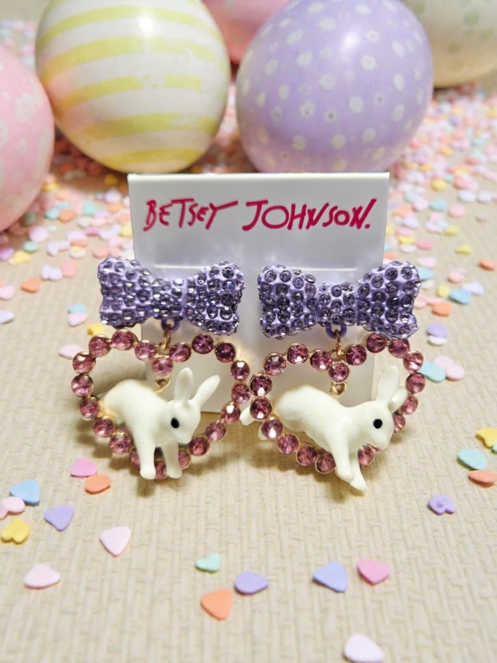 Betsey Johnson Womens Bunny Heart Drop Earrings